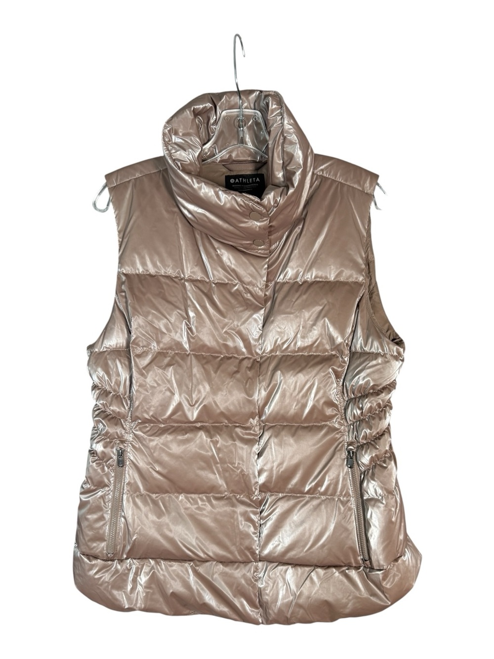 Athleta Downtown Down Puffer Vest Metallic Pyrite Shine L